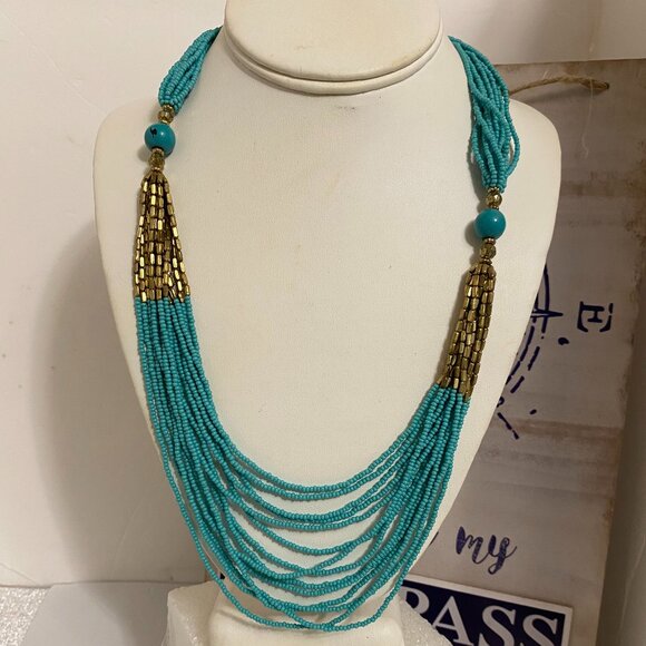 SKY AND GOLDEN CHUNKY NECKLACE - Picture 1 of 1